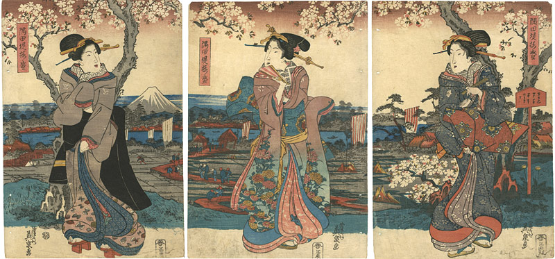 Eisen “Cherry Blossoms in Full Bloom on the Banks of the Sumida River”／