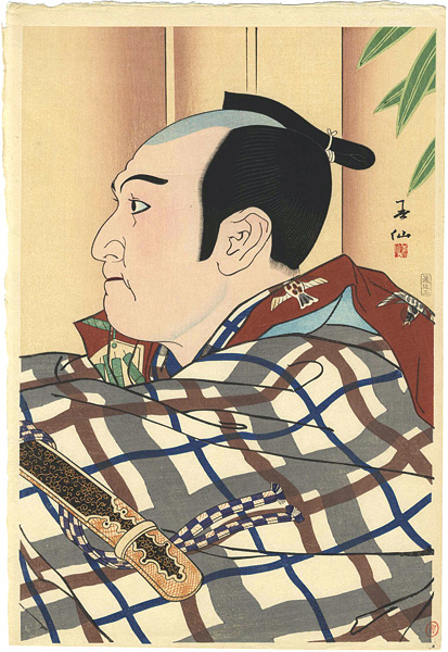 Natori Shunsen “36 Portraits of Actors in Various Roles / Bando Mitsugoro as Farmer Manbei in 「The Sword Thief」 ”／