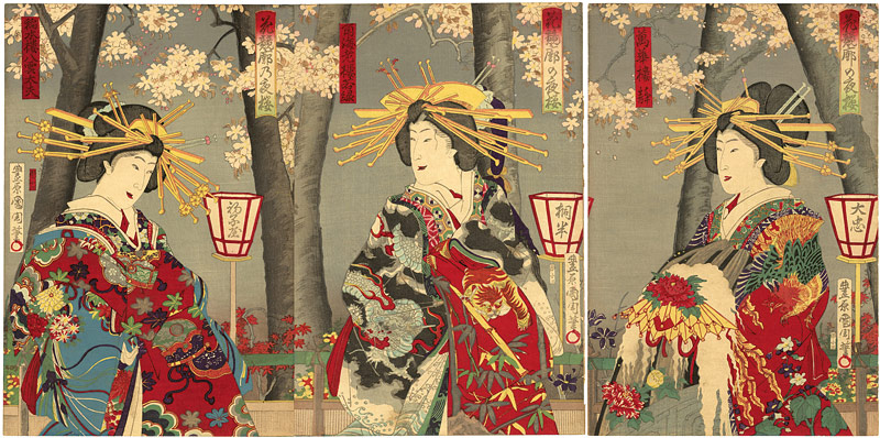 Kunichika “ Evening Cherry Blossoms; Flower Contest Among the Geisha Houses”／