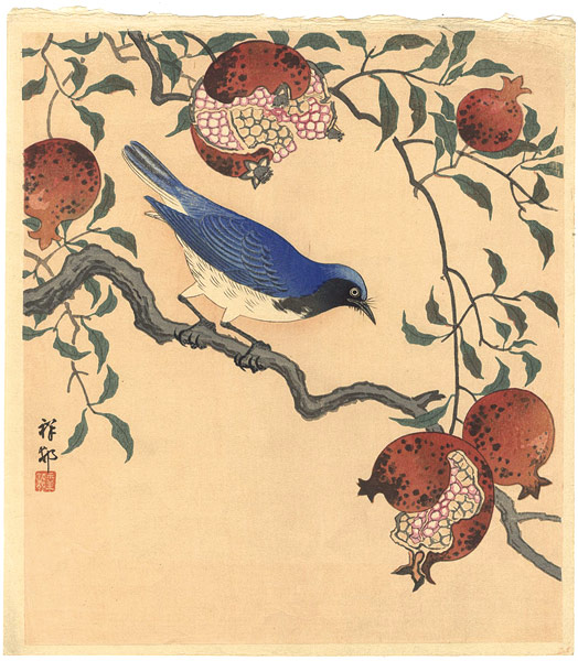 Ohara Koson(Shoson) “Flycatcher and Pomegranates”／