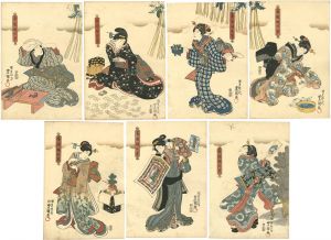 Toyokuni III/Seven Spring Herbs Represented by Girls Playing [春遊娘七草]