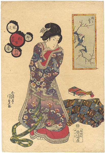 Kunisada I “Collection of Fashionable Pairings / Plum and Warbler ”／