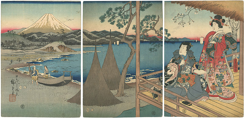 Hiroshige I / Toyokuni III “View of Tago Bay (Prince Genji and a Companion at Tago Bay)”／