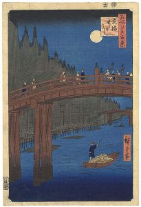 Hiroshige I/100 Famous Views of Edo /　Bamboo Yards, Kyobashi Bridge[名所江戸百景　京橋竹がし]