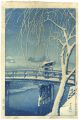 <strong>Kawase Hasui</strong><br>Evening snow Edo River