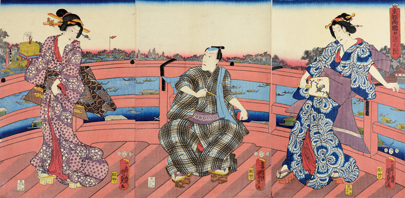 Kunisada II “Enjoying the Evening Cool on the Ryogoku Bridge”／