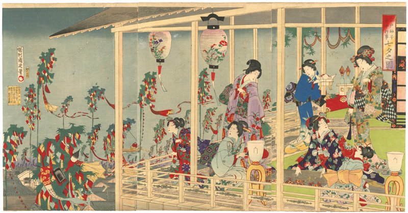 Chikanobu “Events in Edo Throughout the Year on Gold-speckled Paper / Festival of Weaver”／