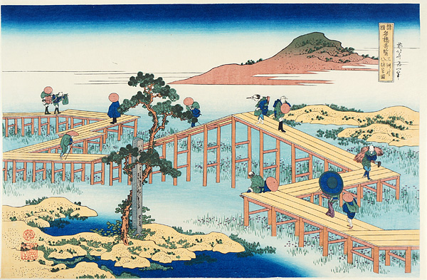 Hokusai “Remarkable Views of Bridges in Various Provinces / Yatsu-hashi Bridge in Mikawa Province 【Reproduction】”／
