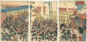 Kuniyoshi/The 47 Ronin are Stopped by an Official After Crossing the Ryogoku Bridge[忠臣蔵義士両国橋引取之図]