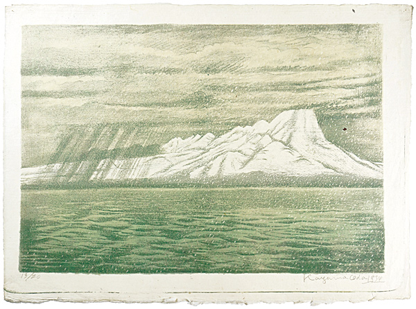 Oda Kazuma “Picture Album of the Famous Mountains of Japan, First Series : #2 Daisen in Snow, Seen from the Shimane Peninsula (Distant View from Jizogasaki)”／