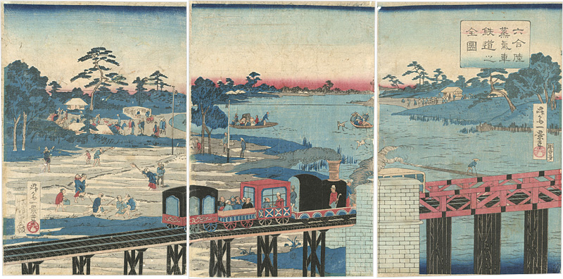 Ikkei “Train and Farmer at Rokugo River”／