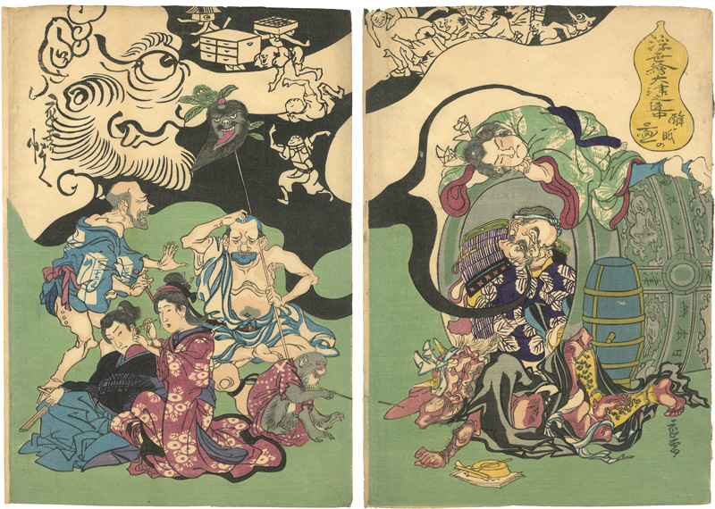 Kyosai “Figures from Otsu-e Paintings of the Floating World in a Drunken Stupor ”／