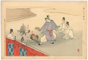 Ginko/Illustrations of Japanese History with Japanese Zodiac: Bird, Fighting Cocks[十二支日本史画内　(酉)大内鶏合 ]