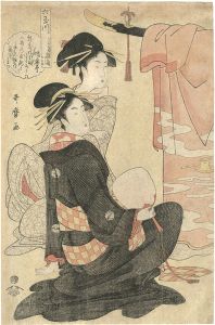 Utamaro/Six Jewel Rivers (Mutamagawa) / Hinazuru of the Chojiya[六玉川　丁子屋内　雛鶴]