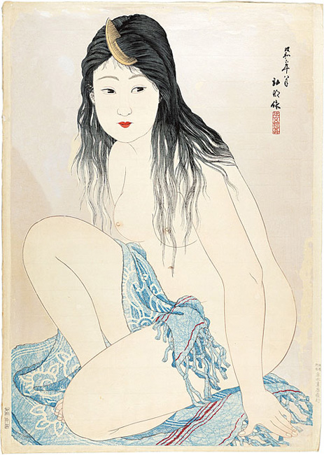 Takahashi Shotei(Hiroaki) “A nude woman who pierced comb (tentative title)”／