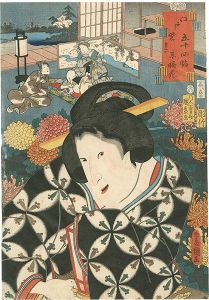 Toyokuni III, Kunimori/Fifty-Four Chapters of Edo Murasaki / No.6 Suetsumuhana[江戸紫五十四帖　第六 末摘花]