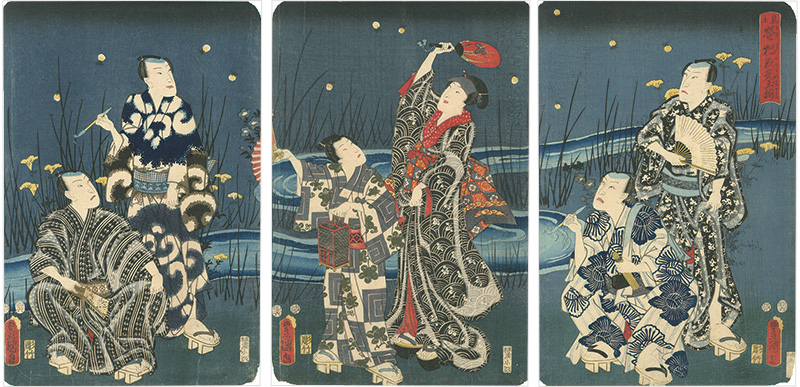 Toyokuni III “Kabuki Actors with Luminous Fireflies”／