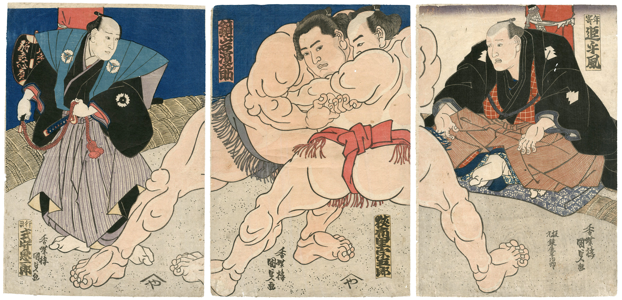Kunisada I “Sumo Wrestlers, Kagamiiwa Hamanosuke and Kyonosato Sogoro (tentative title)”／
