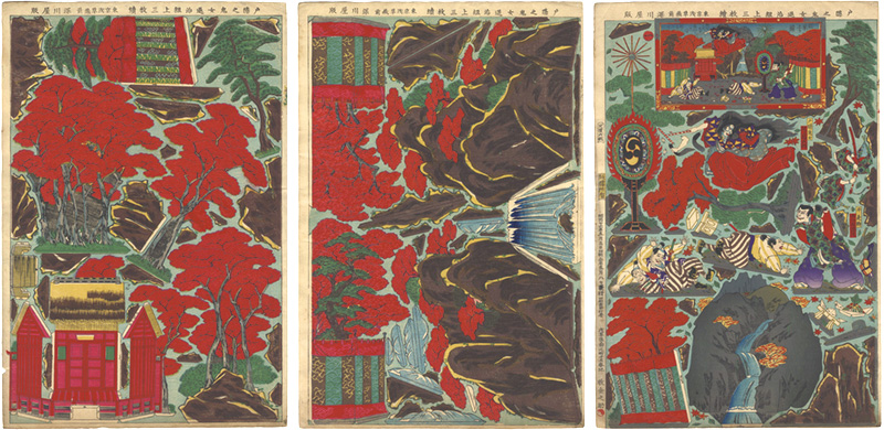 Maki Kinnosuke “Buildable Paper Toy Set, a Triptych: Defeat of a Female Demon at Togakushi”／