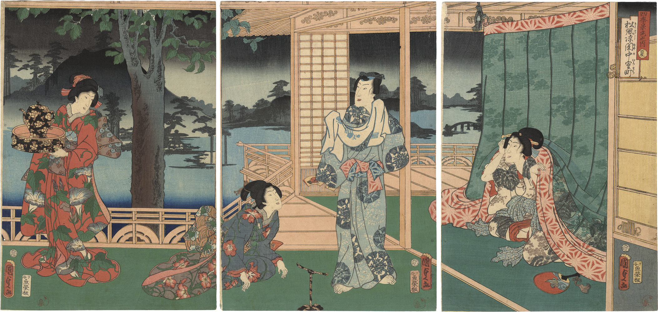 Kunisada II “Views of the Four Seasons, Summer / The Cool of the Evening in a Bedroom in Muromachi”／