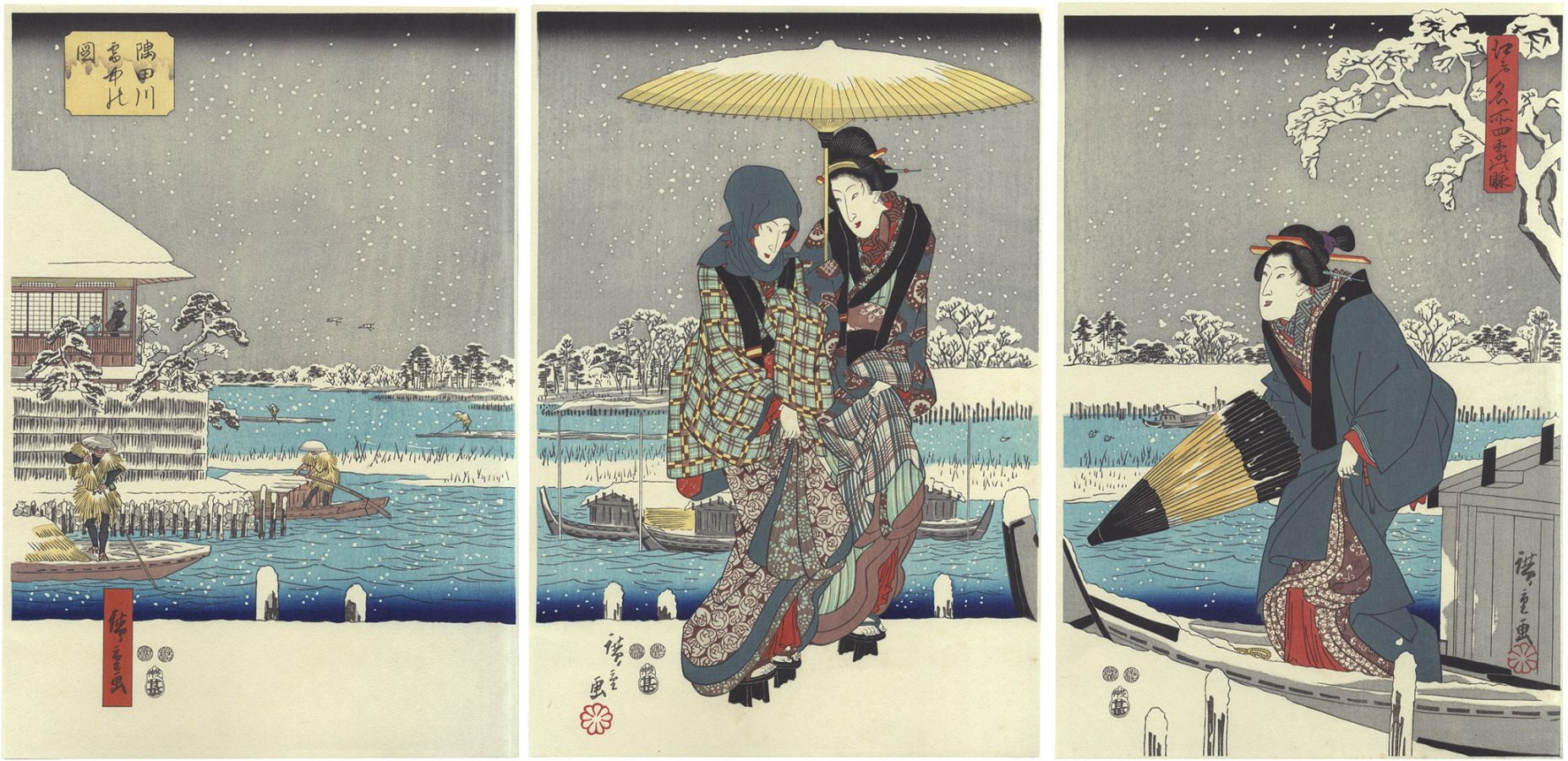 Hiroshige I “Famous Places in Edo: Views of the Four Seasons / Sumida River in Snow【Reproduction】”／