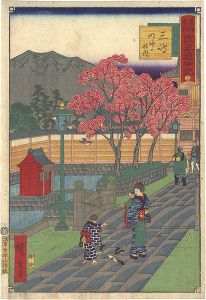 Hiroshige III/The Travel Journal of the Revised Fifty-three Stations of Famous Places in Tokai / No. 13: Mishima[東海名所改正道中記 十三　三島 明神の社内]