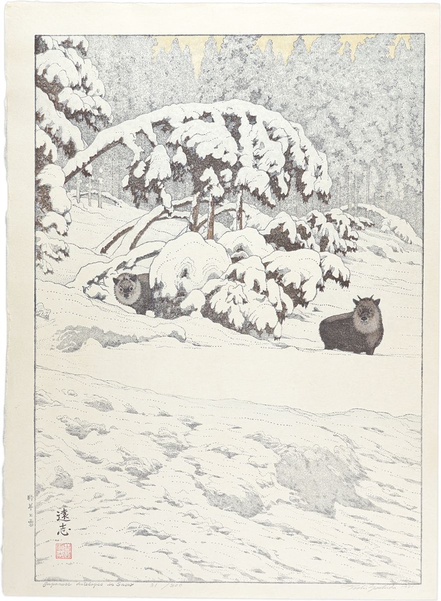 Yoshida Toshi “Japanese Antelopes in Snow ”／