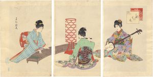 Shuntei/The Connoisseur of Present-day Customs / Three Women Playing Musical Instruments[当世風俗通　三曲合奏]