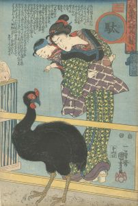 Kuniyoshi/8 Views of Incidents in Daily Life / Ta : Evening Glow at Bird Tea-houses[人間万事愛婦美八卦意　駄　花鳥茶屋の夕照]