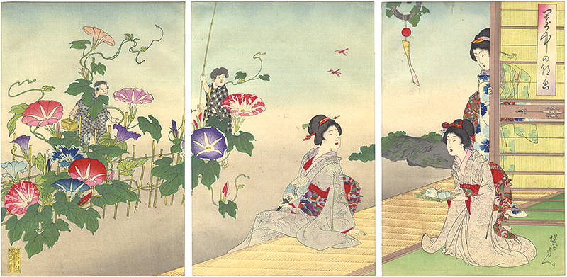 Chikanobu “Three Women Viewing Morning Glories”／
