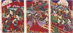 Chikanobu/Meiji Emperor and Empress Enjoying a Performance[花の色調の一ふし]