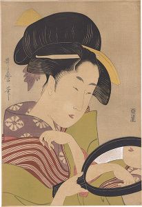Utamaro/Eight Views of Tea Stalls in Celebrated Places / Mirror【Reproduction】[仇姿うつす手鏡【復刻版】]