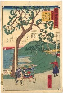 Hiroshige III/The Travel Journal of the Revised Fifty-three Stations of Famous Places in Tokai / No. 20: Okitsu[東海名所改正道中記　廿 田子の浦景 興津 江尻迄一里三丁]