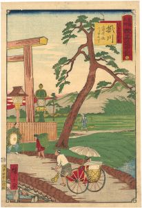 Hiroshige III/The Travel Journal of the Revised Fifty-three Stations of Famous Places in Tokai / No. 29: Kakegawa[東海名所改正道中記　廿九 秋葉道追分 掛川 袋井迄二り廿七丁]