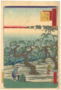 Hiroshige III/The Travel Journal of the Revised Fifty-three Stations of Famous Places in Tokai / No. 32: Hamamatsu[東海名所改正道中記　三十二 名所さざんざの松 浜松 舞坂迄三里]