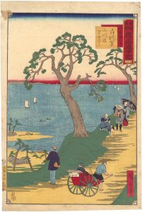 Hiroshige III/The Travel Journal of the Revised Fifty-three Stations of Famous Places in Tokai / No. 36: Shirasuga[東海名所改正道中記　三十六 汐見坂の景 白須賀 二川迄一里二十四丁]