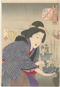 Yoshitoshi/Thirty-two Aspects of Customs and Manners / Looking as if She Wants to Buy: The Appearance of a Proprietress of the Kaei Era[風俗三十二相　かいたさう 嘉永年間おかみさんの風俗]