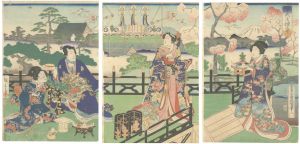 Toyokuni III and Hiroshige II/Prince Genji Watching the Ridgepole-Raising Ceremony[源氏上棟之景]