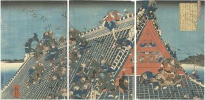 Kuniyoshi/The Tale of Eight Dogs / The Fight on the Roof of the Horyukaku[八犬伝之内芳流閣]