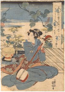 Kuniyoshi/Woman and Shamisen (tentative title)[三味線と女（仮題）]