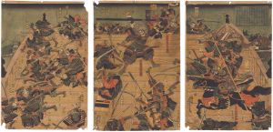 Yoshitora/Benkei Fighting on the Bridge at the Battle of Takadachi on the Koromo River in Oshu in Bunji 3 (1187)[文治三年閏四月廿八日 奥州高館合戦の時]