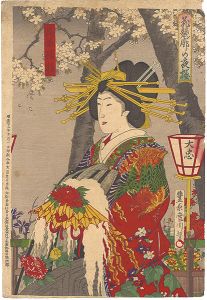 Kunichika/Evening Cherry Blossoms; Flower Contest among the Geisha Houses[花競廓の夜桜　万華楼 静]
