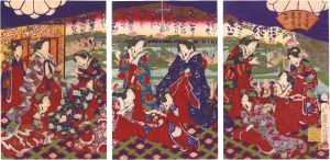 Fusatane/Empress Enjoys Wisteria at the Kameido Tenjin Shrine[后宮様 亀戸天神藤御遊覧の図]