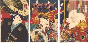 Kunichika/Kabuki Play: Sanga no Tsu Ogi no Eawase[大都会成扇絵合]