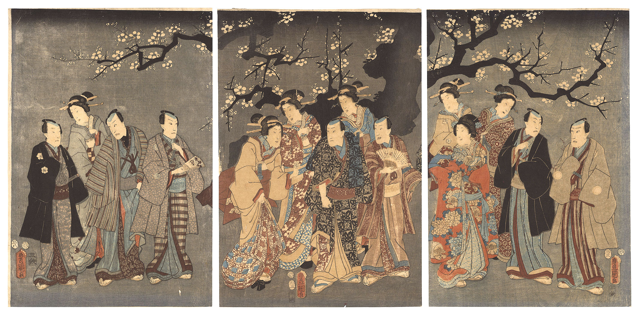 Toyokuni III “Kabuki Actors under the Plum Tree (tentative title)”／