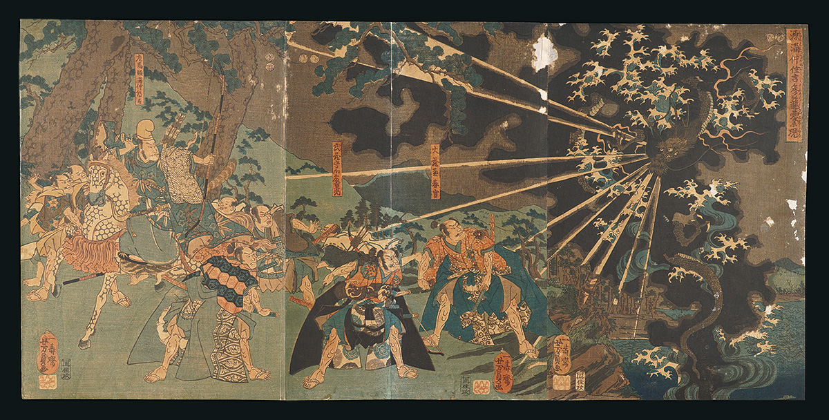 Yoshikazu “Dragon Appears during Minamoto Mitsunaka's Visit to Sumiyoshi Shrine”／