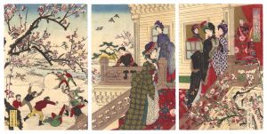 Chikanobu/Children Playing in the Snow under Plum Trees in Bloom[雪中梅荘群児遊戯図]