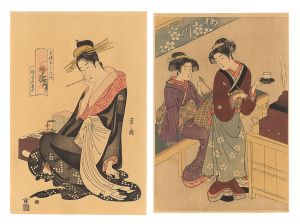 Eishi, Shigemasa/Morokoshi of Echizen-ya / The Sakuragawa Teahouse【Reproduction】[青楼美人六花仙 越前屋唐川士・櫻川　おせん【復刻版】]