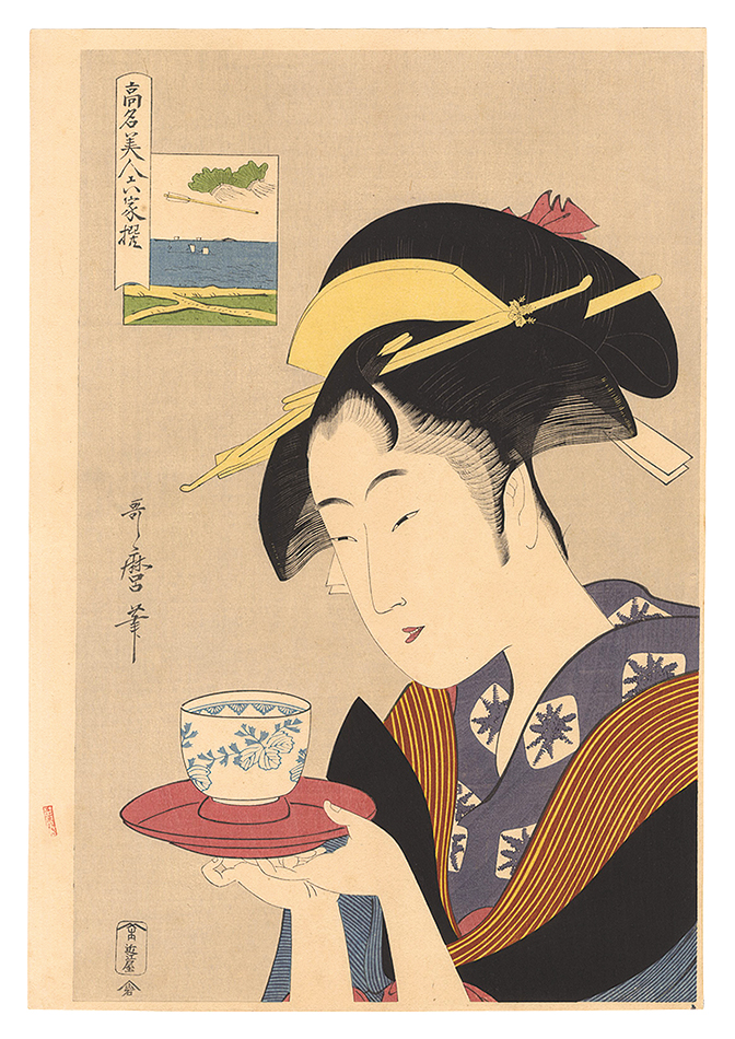 Utamaro “Renowned Beauties Likened to the Six Immortal Poets / Okita of the Naniwaya 【Reproduction】”／
