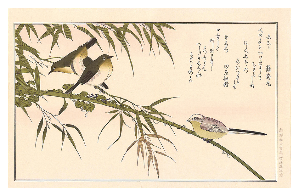 Utamaro “Myriad Birds: A Kyoka Competition / Long-tailed Tit and Japanese White-Eyes 【Reproduction】”／